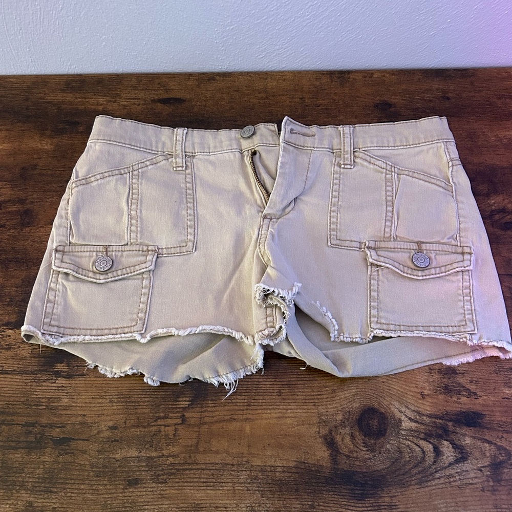 Women's Tan Frayed Hem Shorts